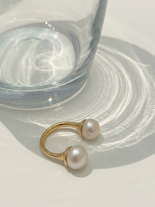 Dual Pearl Open Ring