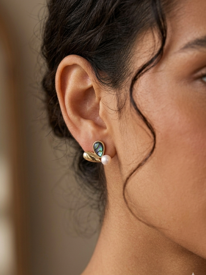 Abalone and Freshwater Pearl Flower Studs