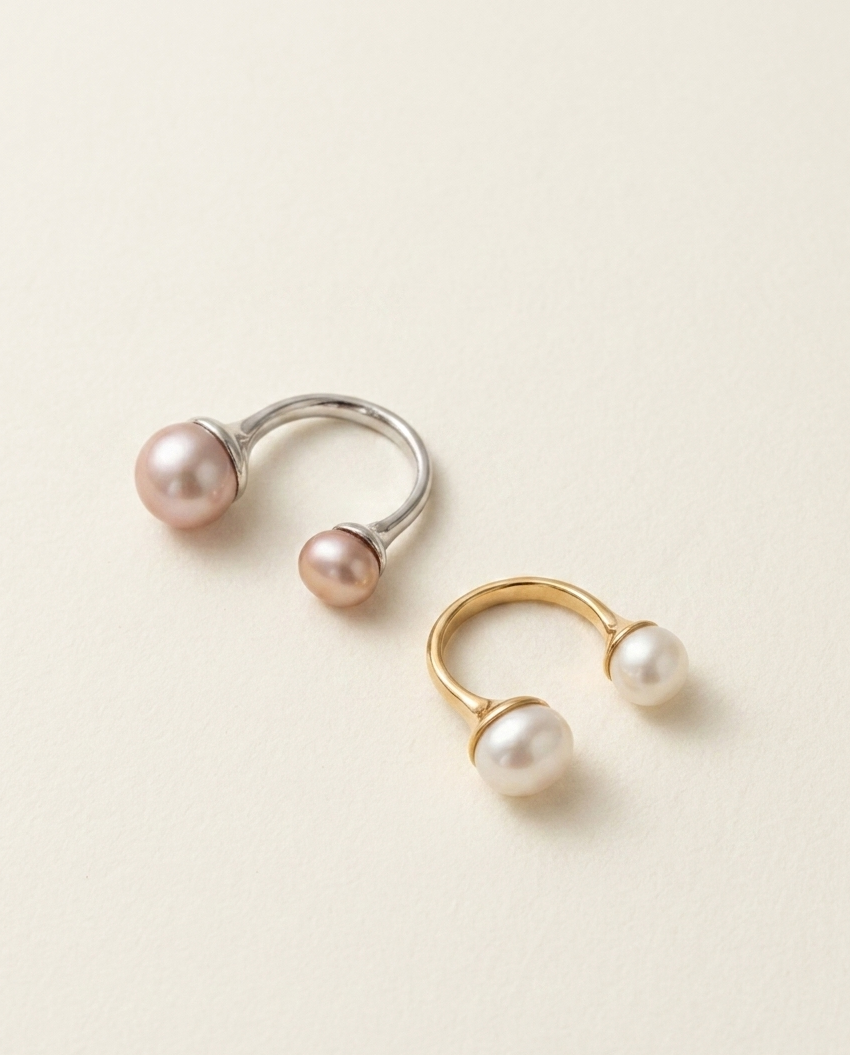 Dual Pearl Open Ring