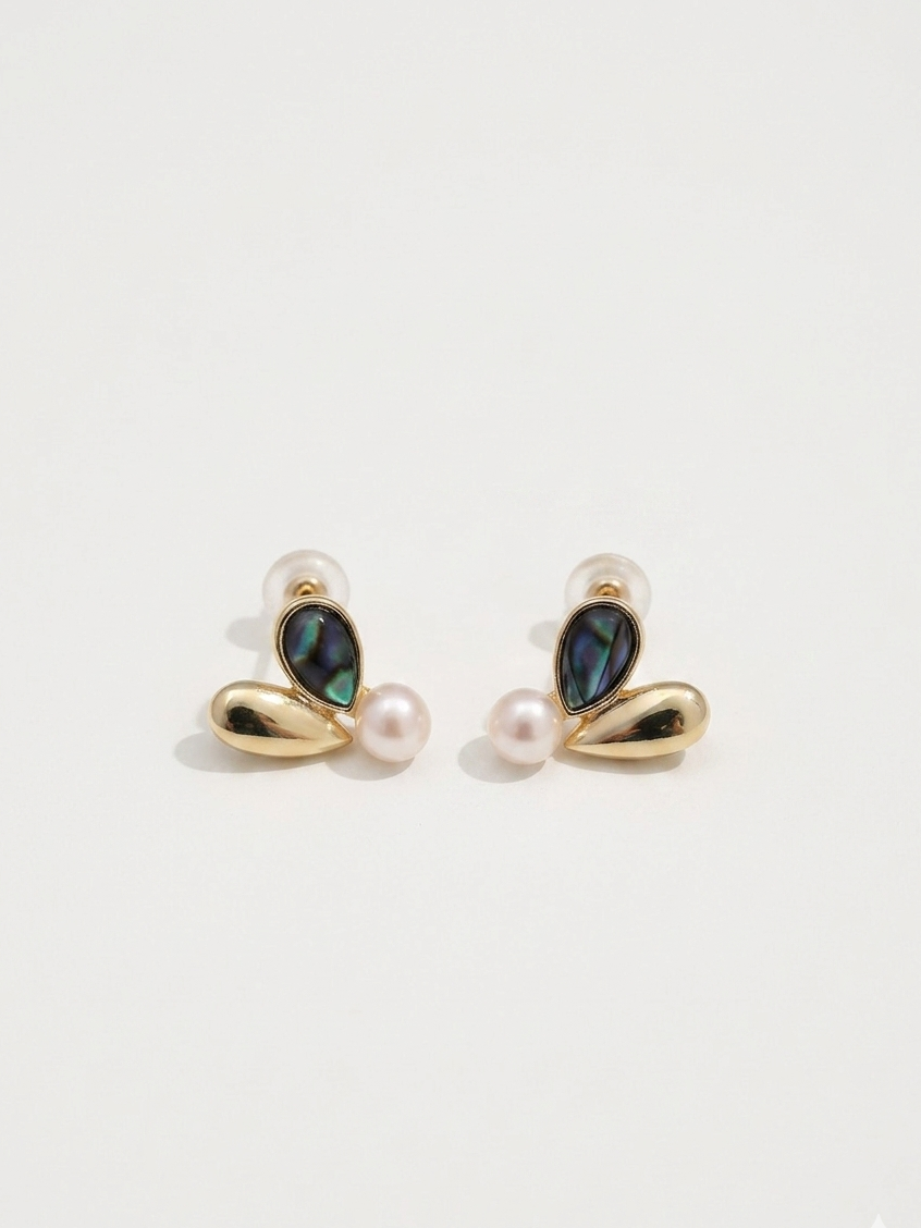 Abalone and Freshwater Pearl Flower Studs