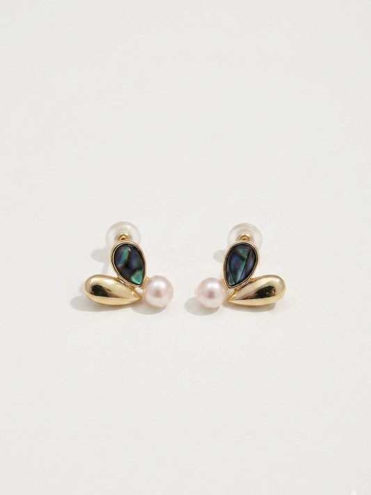 Abalone and Freshwater Pearl Flower Studs