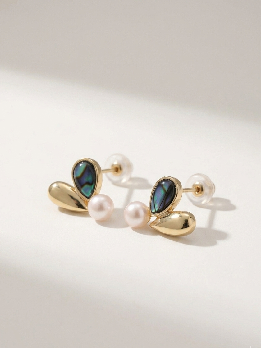 Abalone and Freshwater Pearl Flower Studs