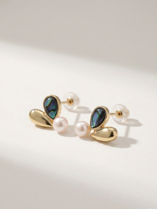 Abalone and Freshwater Pearl Flower Studs