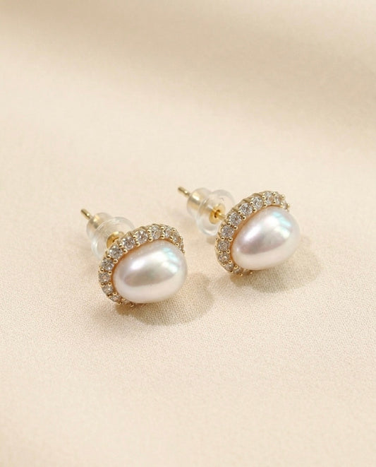 Halo Pearl Stud Earrings
