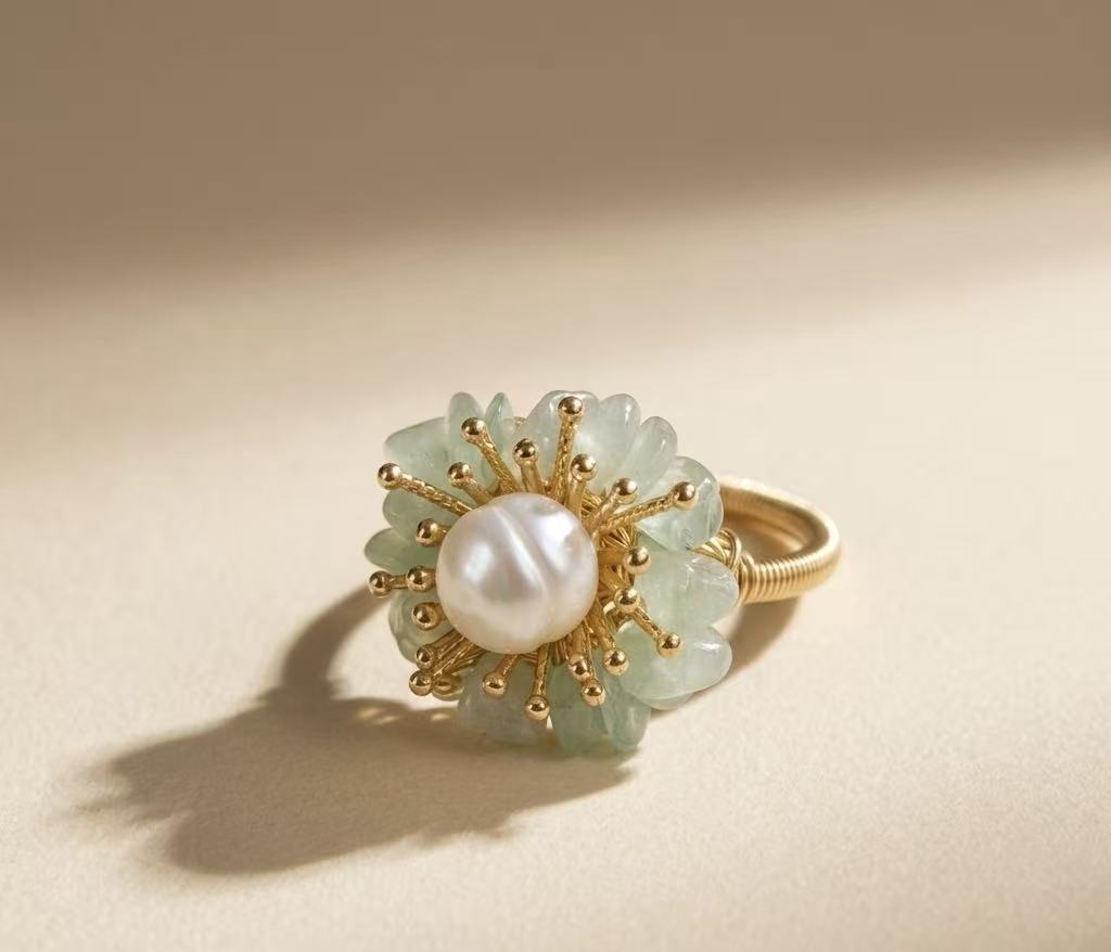 Handmade Wire-Wrapped Pearl Cluster Ring