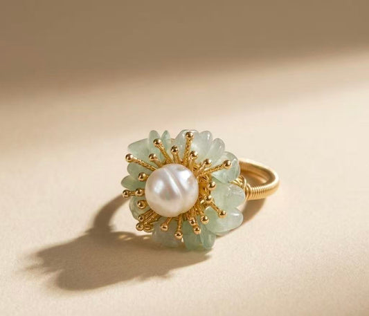 Handmade Wire-Wrapped Pearl Cluster Ring