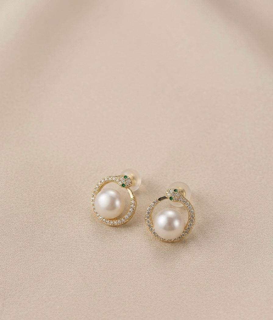 Snake Encircled Freshwater Pearl Earrings