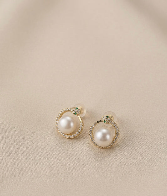 Snake Encircled Freshwater Pearl Earrings