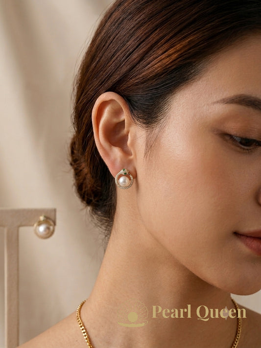 Snake Encircled Freshwater Pearl Earrings